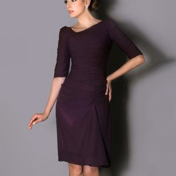 Tadashi Shoji Purple Ruched Draped Chiffon Asymmetrical Dress Size Medium Formal - Picture 1 of 9